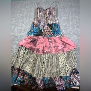 Daytrip Y2K Patch Work Colorful Boho Lagenlook Maxi Sun Dress Size Small